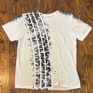 Gildan White T-Shirt with Black Tire Track Design